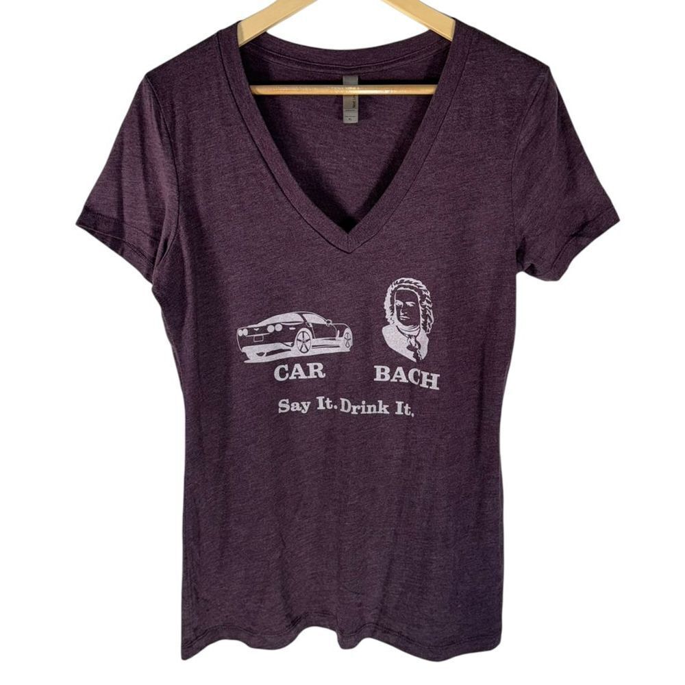Karbach Brewing Women's Size XL Purple V-Neck T-Shirt Graphic Tee‎ Short Sleeve